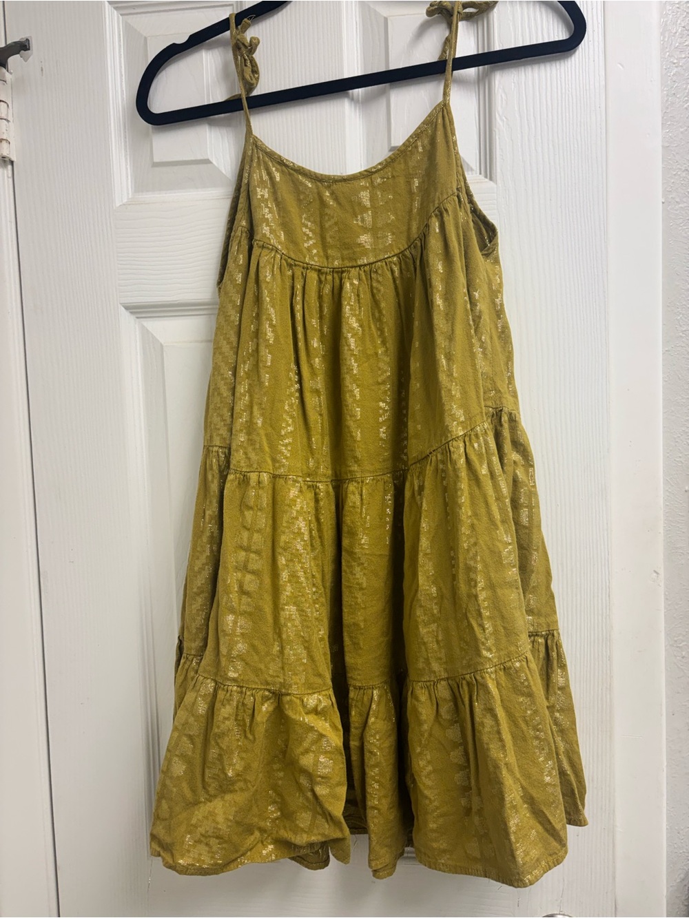 Elan metallic Mustard Tiered A-Line Ruffle Tier Dress